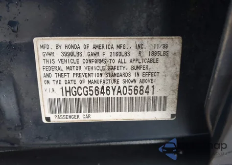 2000 Honda Accord 2.3 Lx from USA, damaged, VIN 1HGCG5646YA056841